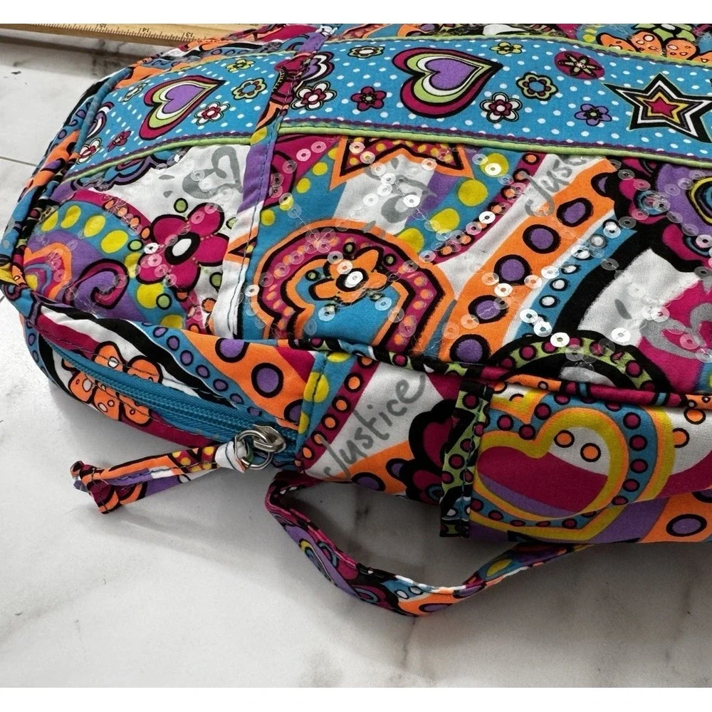Justice Quilted Adjustable Strap Backpack Sequins Retro Peace Sign NWT 2012